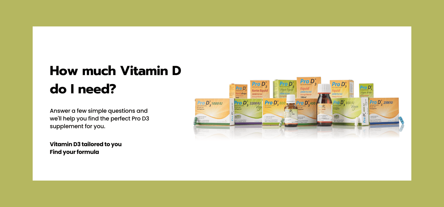 Answer a few simple questions to find the perfect Pro D3 Vitamin D Supplement for you. Vitamin D Quiz