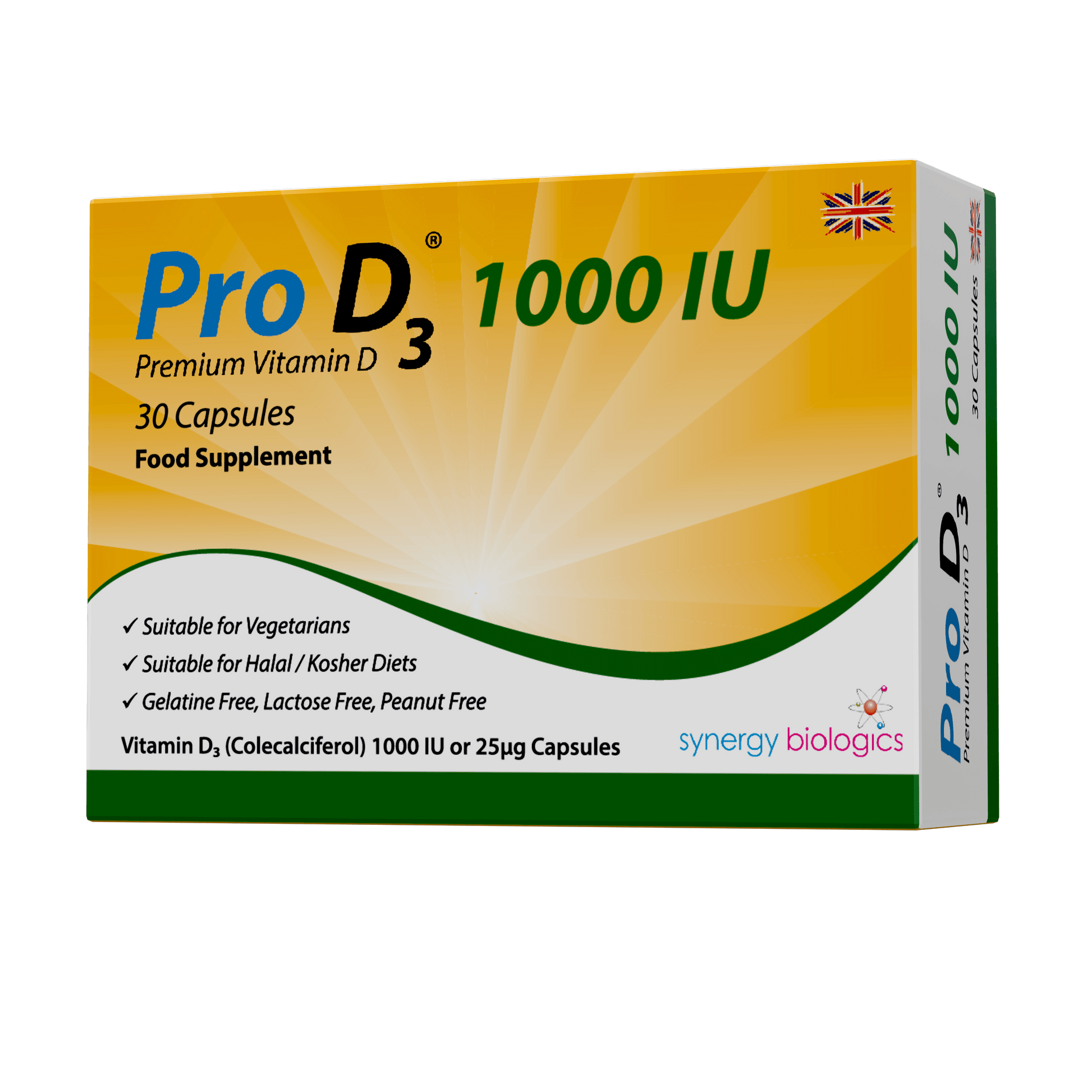 Pro D3 1000 IU Capsules - 30 Daily Capsules - Vegetarian Vitamin D3 Supplement