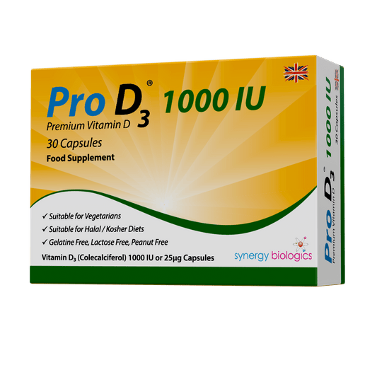Pro D3 1000 IU Capsules - 30 Daily Capsules - Vegetarian Vitamin D3 Supplement