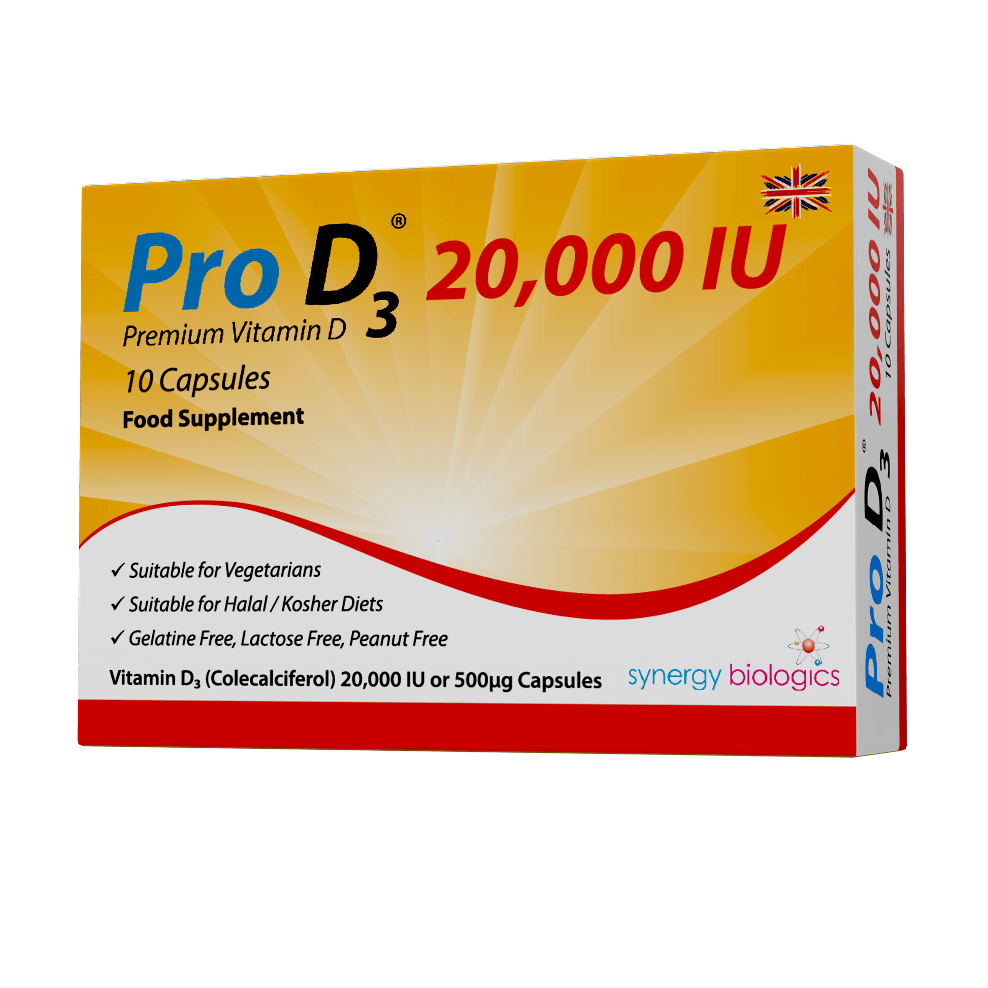 Pro D3 20,000 IU Capsules - 10 Weekly Capsules - Vegetarian Vitamin D3 Supplement