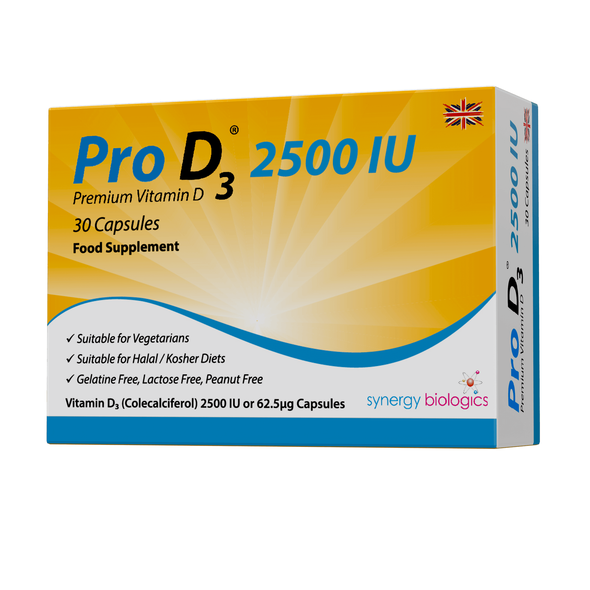 Pro D3 2500 IU Capsules - 30 Daily Capsules - Vegetarian Vitamin D3 Supplement
