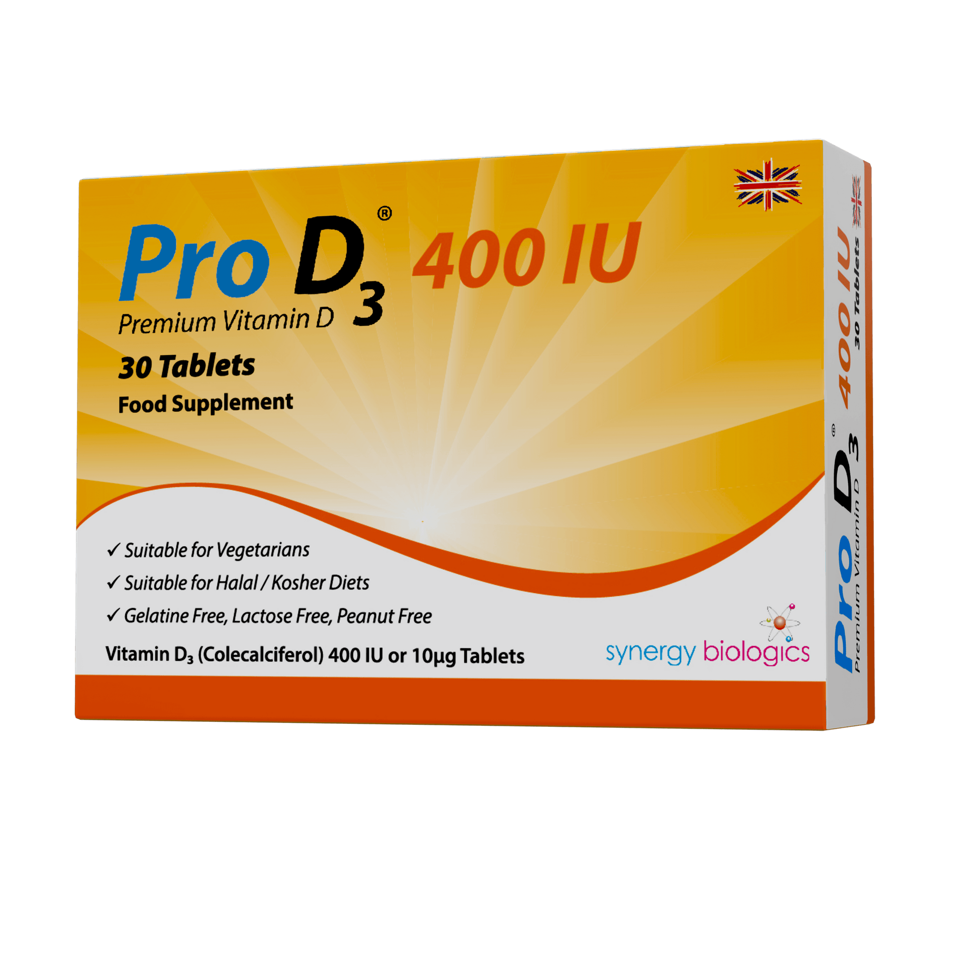 Pro D3 400 IU Tablets - 30 Daily Tablets - Vegetarian Vitamin D3 Supplement