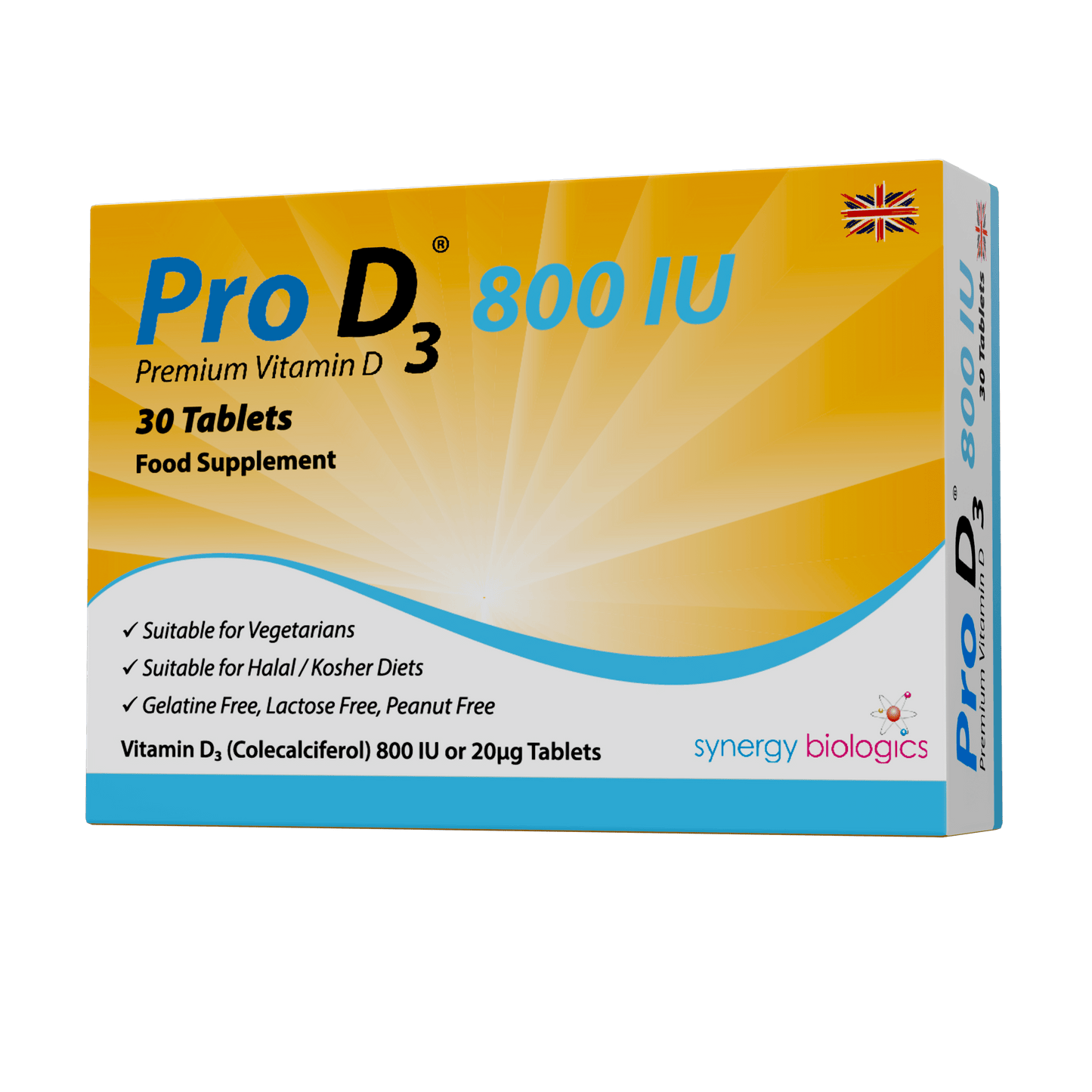 Pro D3 800 IU Tablets - 30 Daily Tablets - Vegetarian Vitamin D3 Supplement