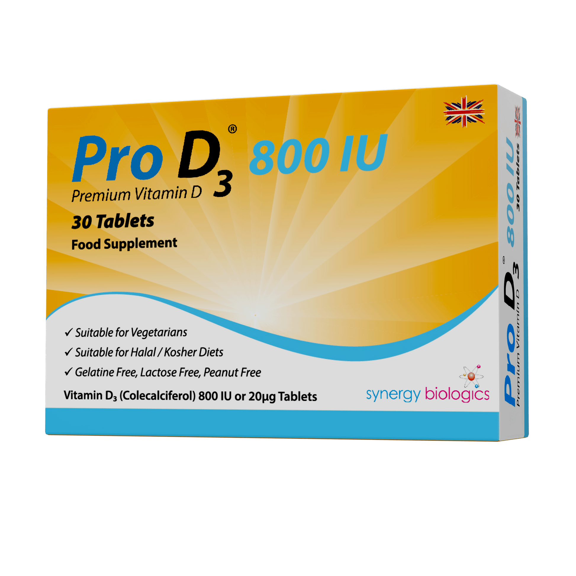 Pro D3 800 IU Tablets - 30 Daily Tablets - Vegetarian Vitamin D3 Supplement