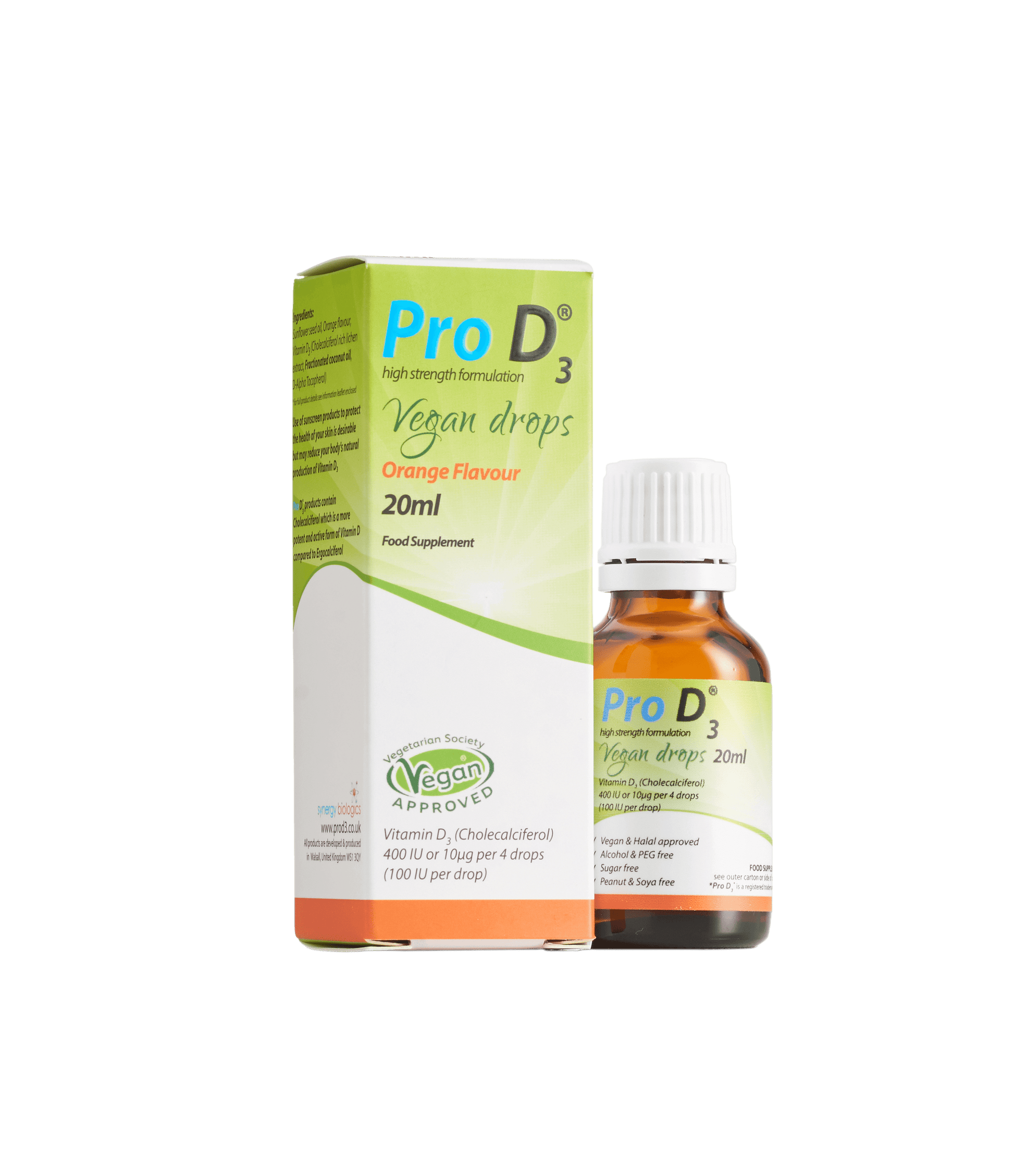 Pro D3 Vegan Liquid Drops (100 IU/Drop) - 20ml - Plant Based Vitamin D3 Supplement