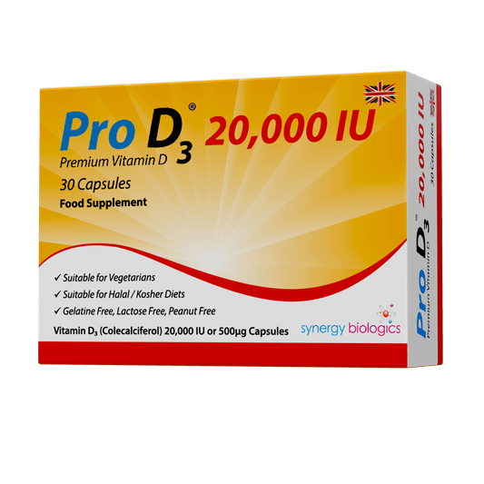 Pro D3 20000 IU Weekly Vitamin D3 10 Capsules - High-Potency UK Supplements for Immune Support and Wellbeing
