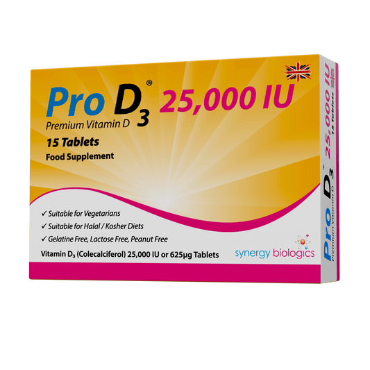 Pro D3 25000 IU Weekly Vitamin D3 15 Tablets - High-Potency UK Supplements for Immune Support and Wellbeing