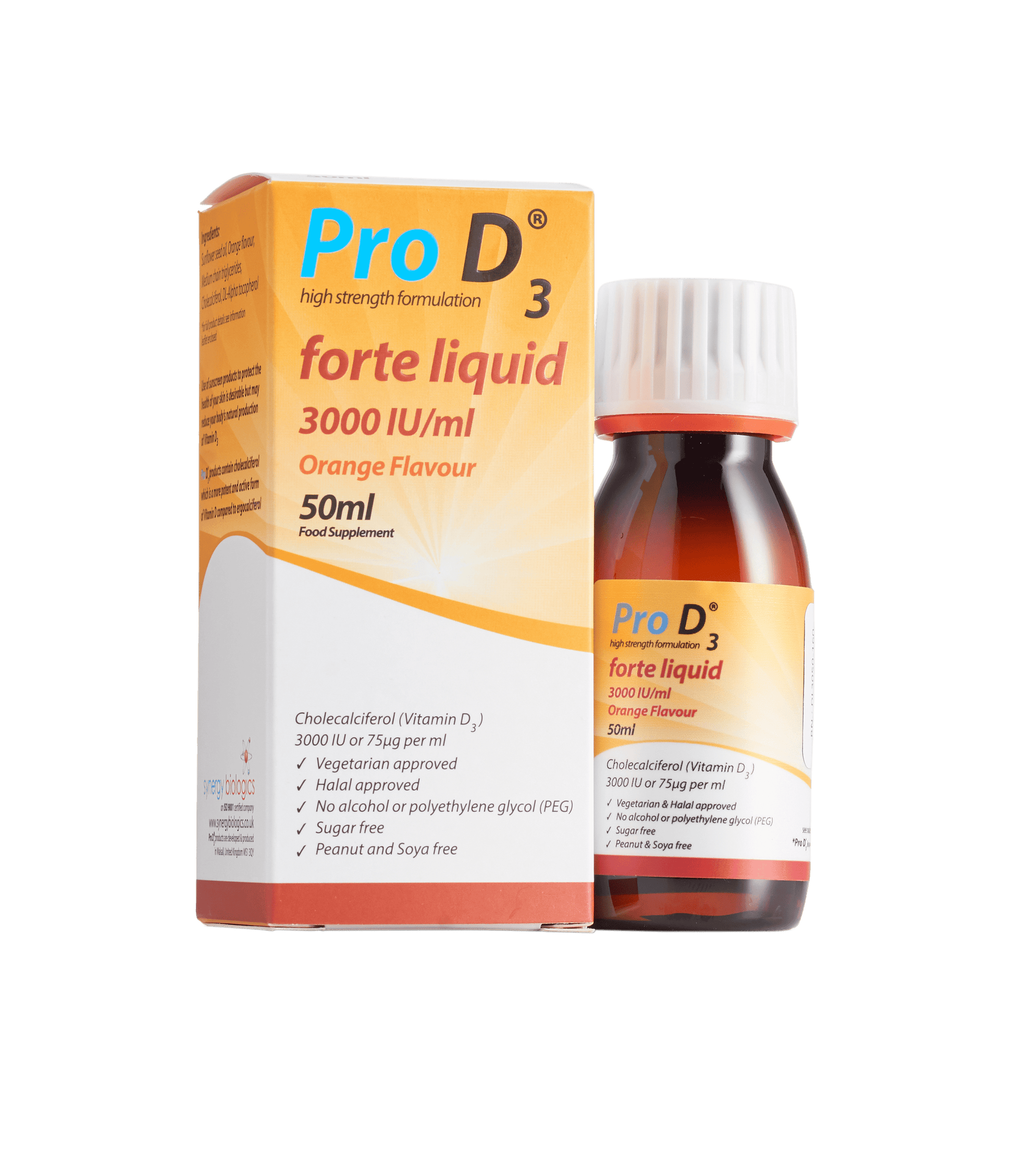 Pro D3 Forte Liquid 50ml - High Strength Vitamin D Liquid - Orange Flavour - 3000 IU per 1ml