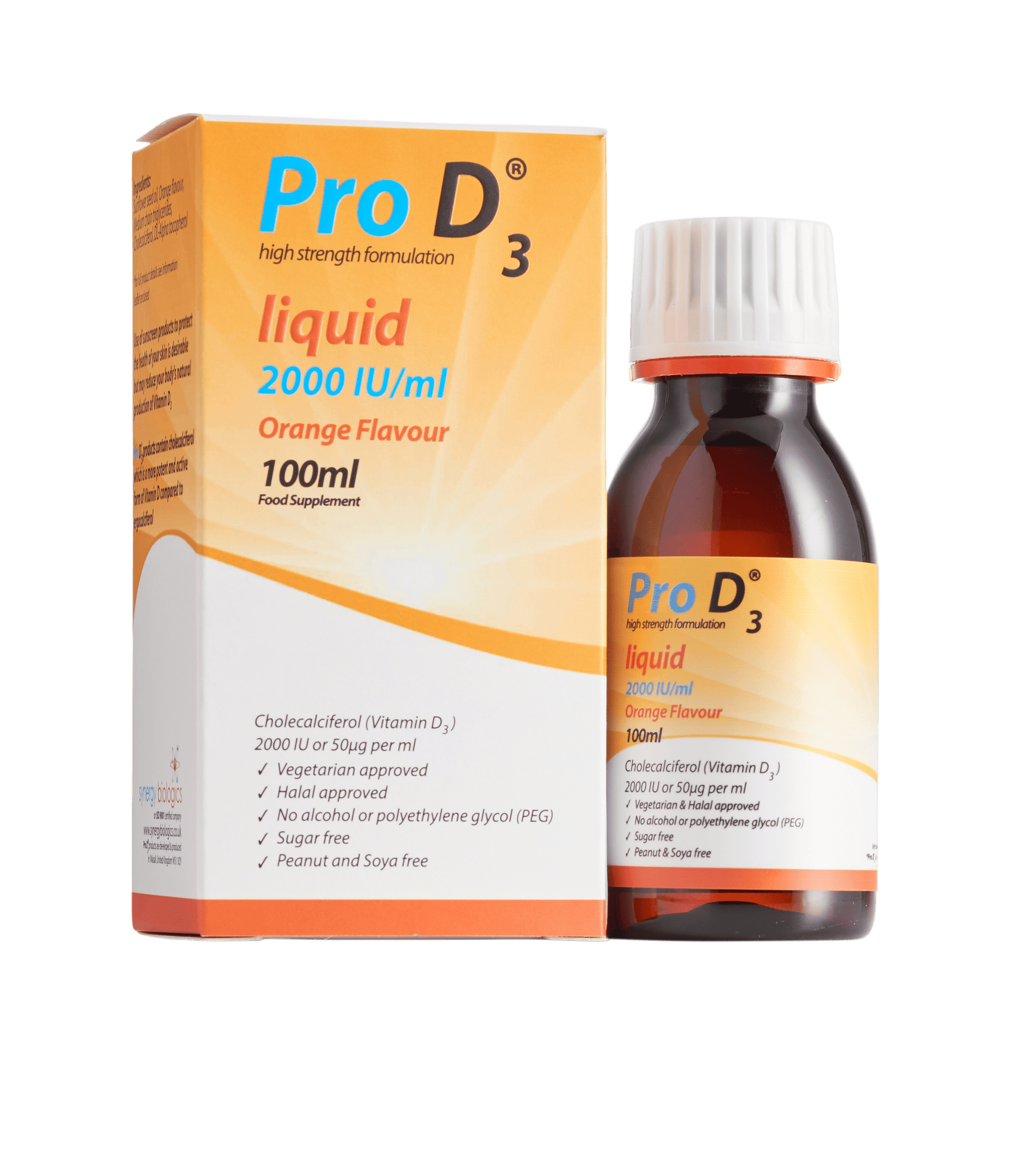 Product image of Pro D3 Liquid, showcasing the bottle alongside its packaging