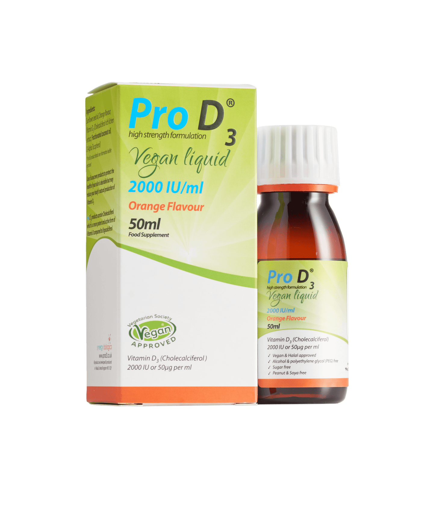 Pro D3 Vegan Liquid - 2000 IU per ml - 50ml Bottle with Syringe